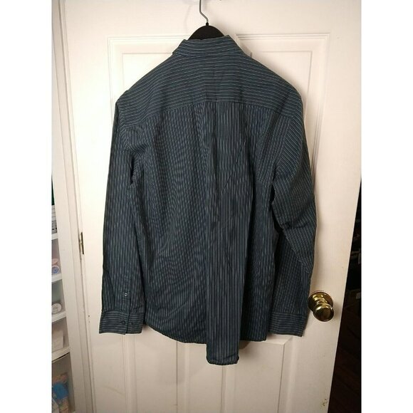 $ VanHeusen Studio Men's Long Sleeve Teal Grey Striped Dress Shirt Size L - Picture 12 of 12